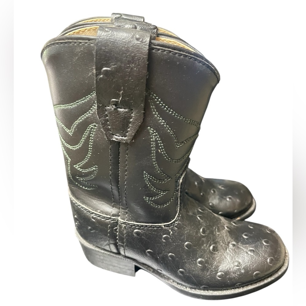 The Old West Kids Ostrich Print Black Cowboy Boots